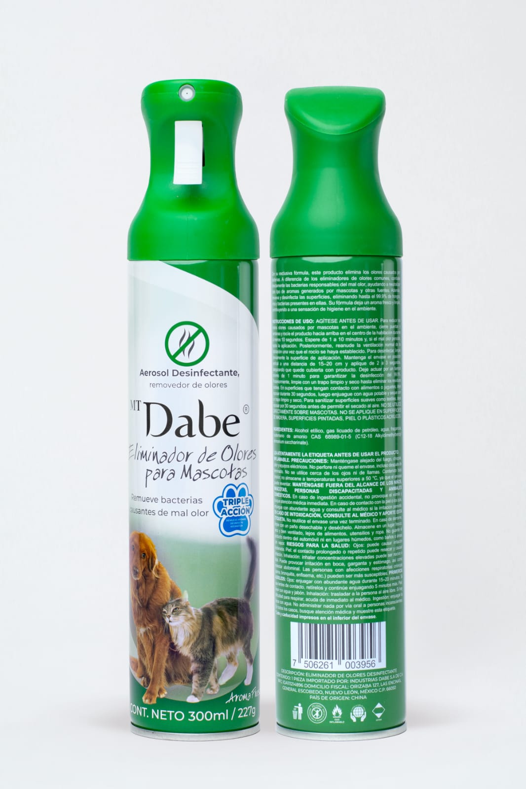 ELIMINADOR DE OLORES PARA MASCOTAS EN AEROSOL 300ML/227G DABE